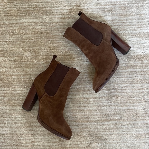 Ralph Lauren Purple Label Brown Suede Ankle Boots with Heel Size 35.5 - Picture 1 of 10